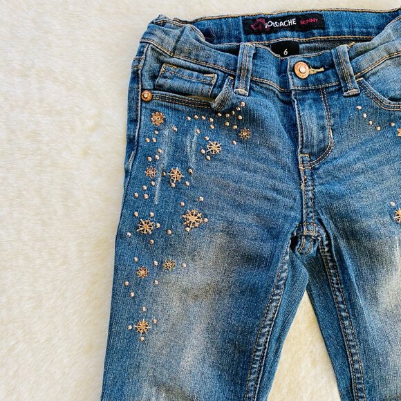 Girl's Outfit size 6 Jordache Bejeweled Distressed Jeans & Tasseled Fringe Tank - Picture 5 of 16